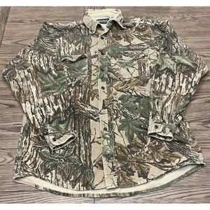 Vintage Gander Mountain Realtree Camo Button Up Flannel Mens XL Hunting Camping